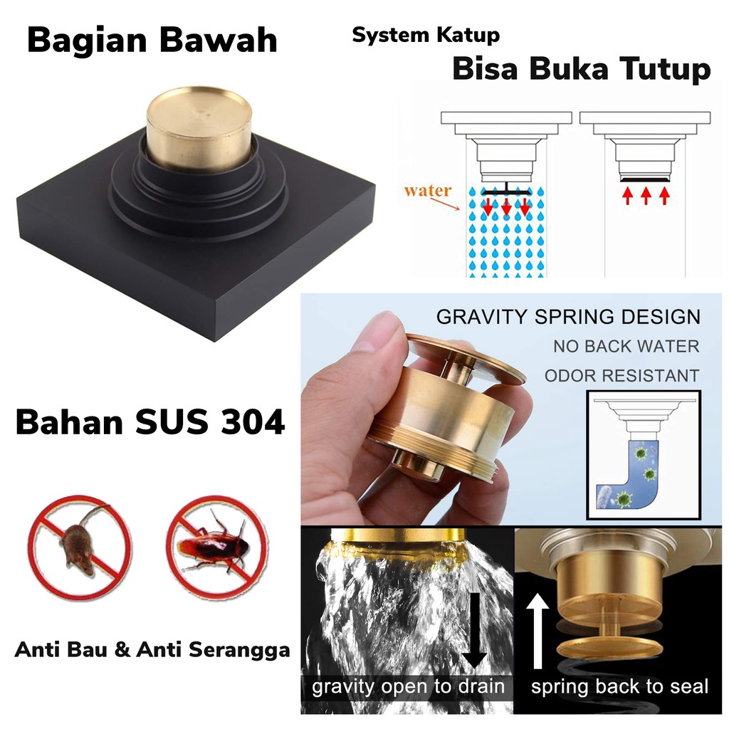 (SerbaSerbi)Saringan Got Desain Smart Drain Stainlees 304 Terlaris / Floor Drain Minimalis -Anti Bau