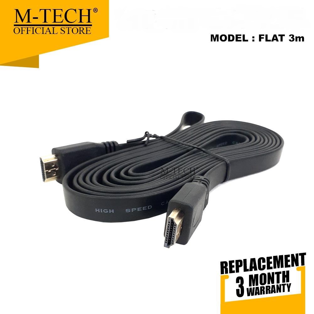 Cable hdtv 1.4 M-tech 3m flat gold m-m 3d 1080p for dvd pc laptop ps - Kabel hdtv mtech 3 meter pipih full hd