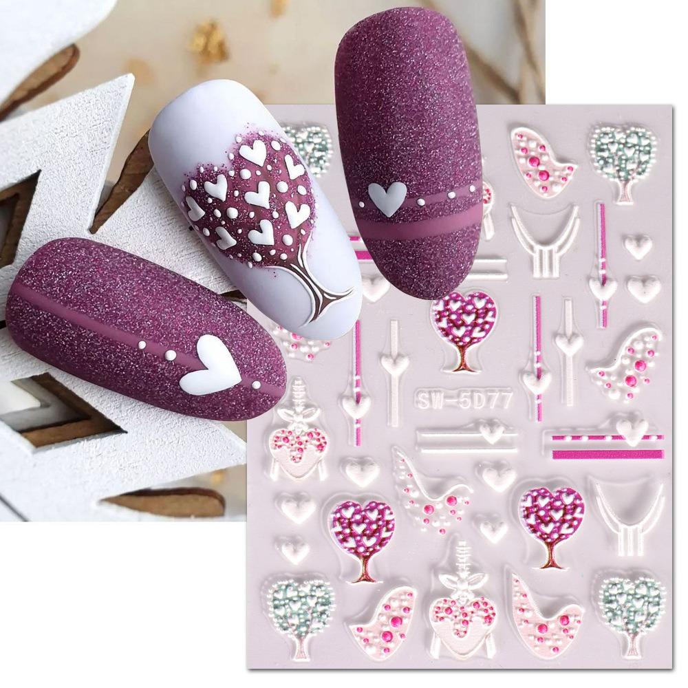 Agustinina Stiker Kuku Hati Fashion Valentine Day Nail Art 5D Relief Self Adhesive Nail Art Dekorasi