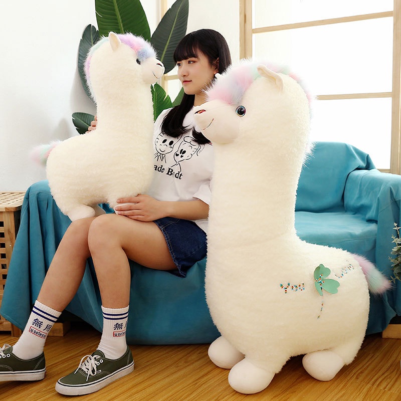 Boneka alpaca rambut rainbow bahan plush