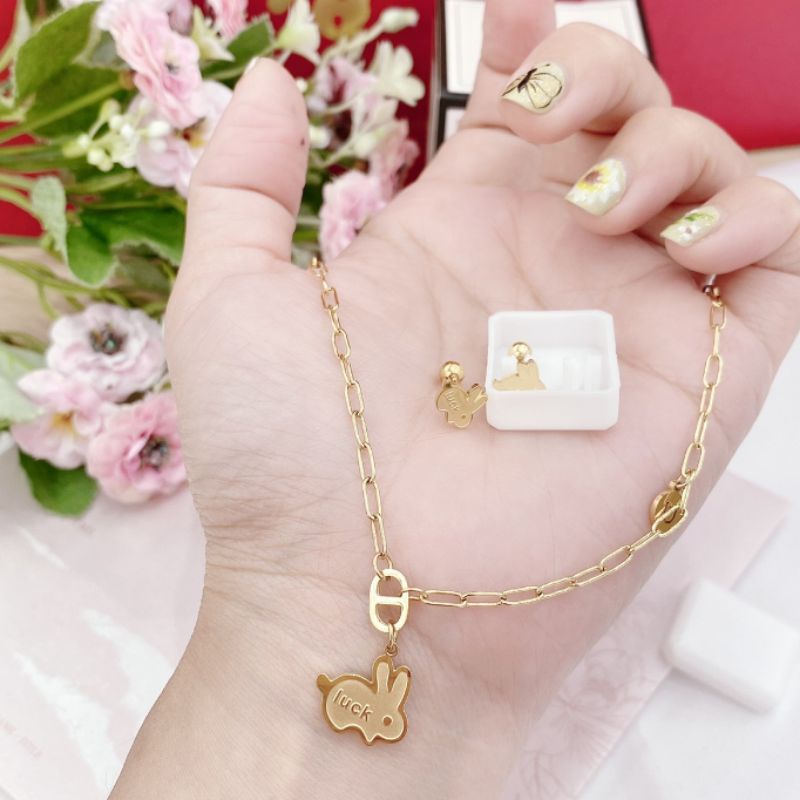 Kalung Anting Titanium Gold Premium Brandad Band Kalung Stainless steel Anti karat anti alergi K106