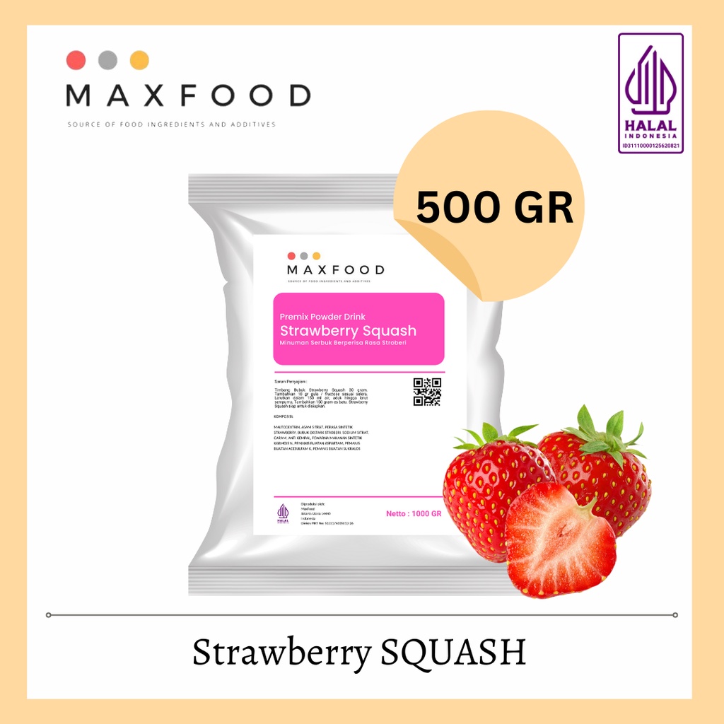 

MAXFOOD - Strawberry Squash / Bubuk Minuman Squash Rasa Stroberi 500 GR