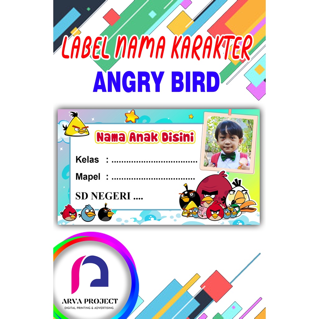 label nama anak, stiker nama, karakter lucu, custom nama, sekolah TK/SD