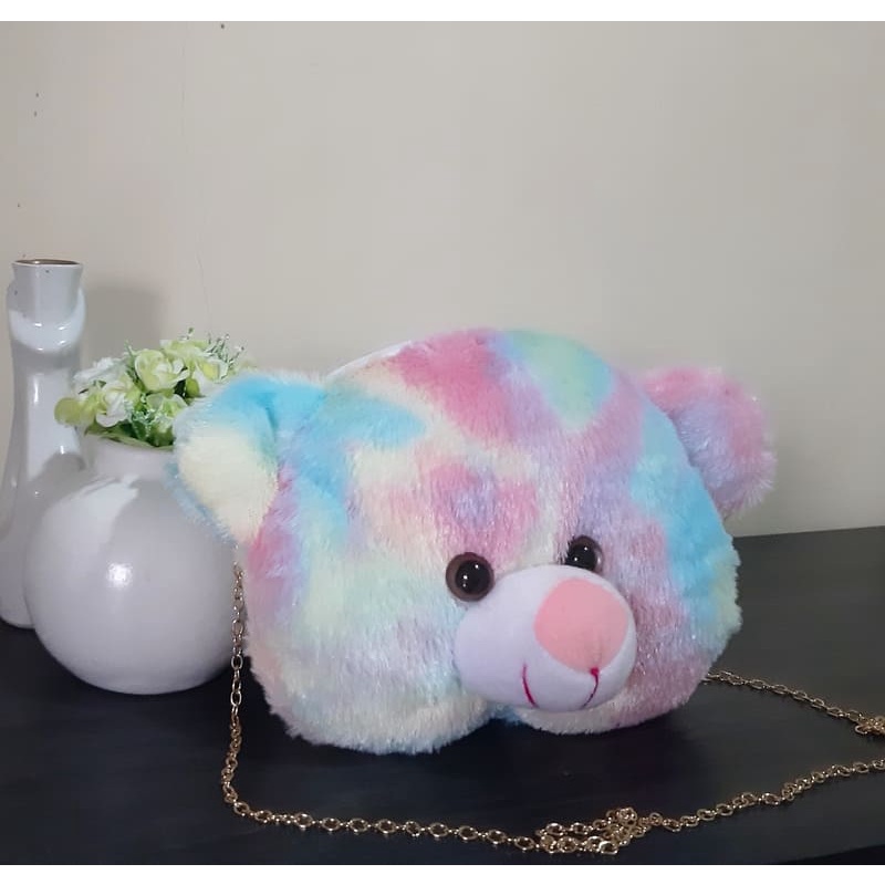 Tas Boneka Kepala Teddy Bear / Tas Selempang Bulu