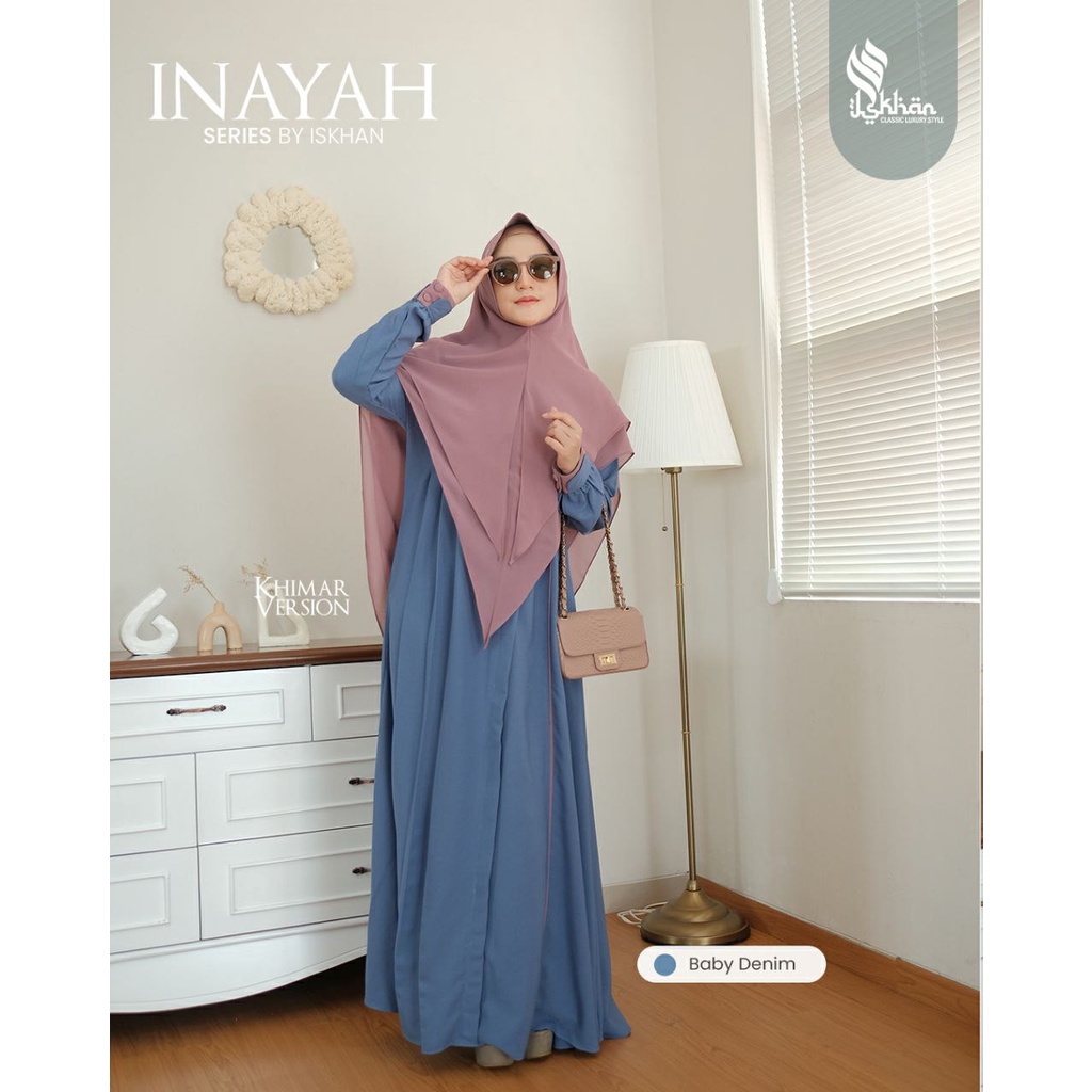 INAYAH SET KHIMAR BABY DENIM XL BY ISKHAN BAJU BUSANA MUSLIM WANITA HOMEDRESS PAKAIAN HARIAN KONDANG