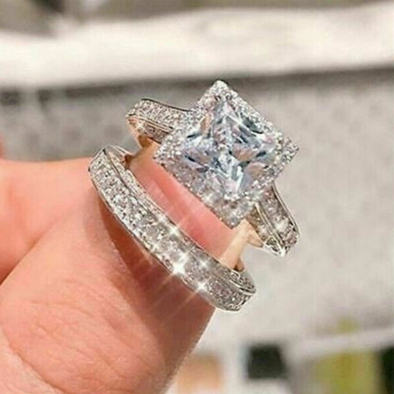 2023trendy Princess Square Cubic Zirconia Bridal Set Cincin Untuk Wanita Tunangan Pesta Pernikahan Mewah Wanita Perhiasan