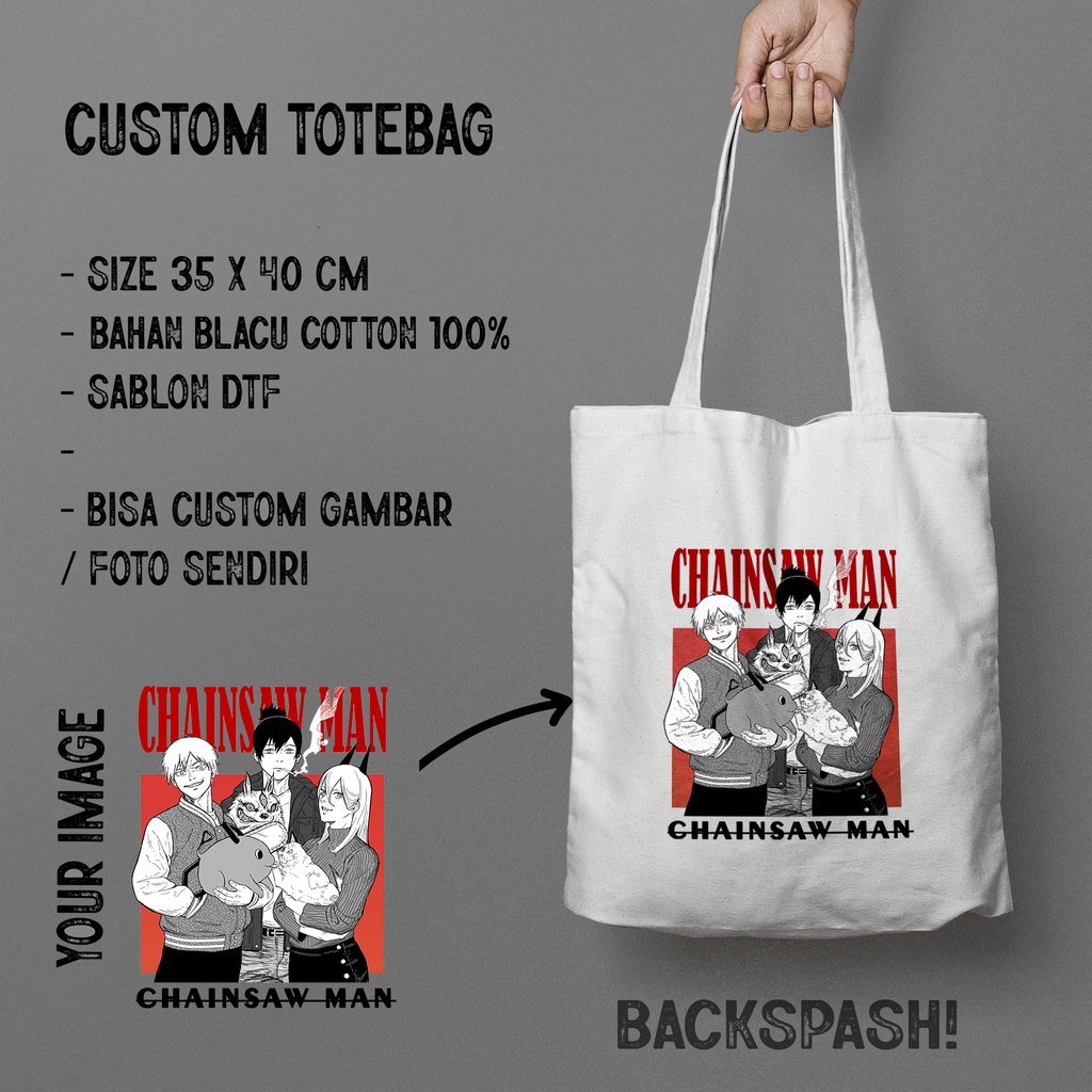 Totebag Anime Chainsaw Man Denji Pochita Aki Makima Custom Pria Wanita