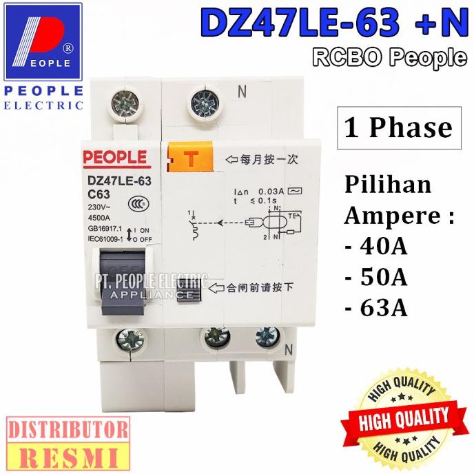 RCBO PEOPLE DZ47LE-63 1P+N 40A, 50A, 63A people33 Juara