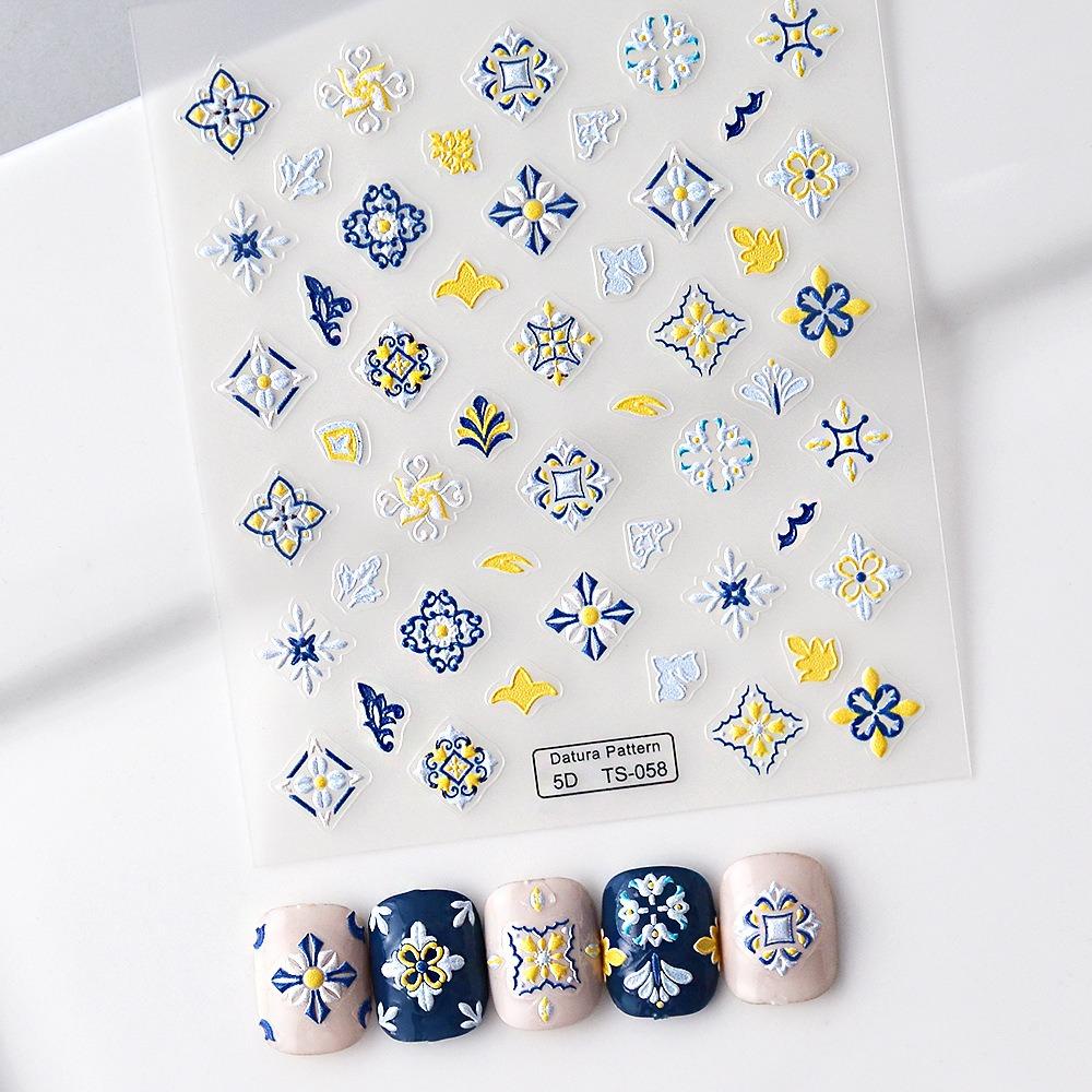 Mxbeauty Stiker Kuku Bohemia Fashion Gaya Bohemia Manikur Aksesoris Pola Diperiksa Dekorasi Nail Art