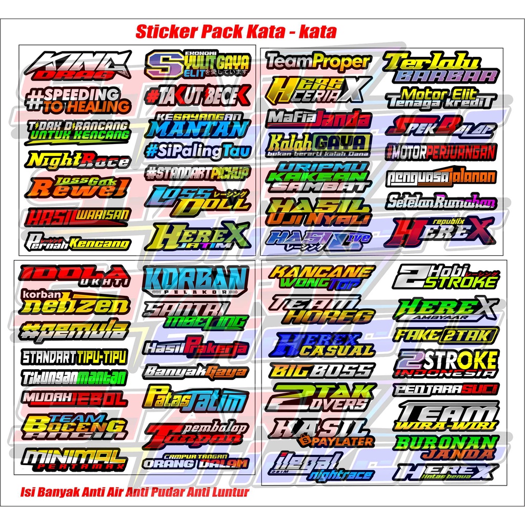 STIKER PACK KATA KATA RACING / STIKER PACK HEREX / STIKER PACK KEREN / STIKER PACK HOLOGRAM