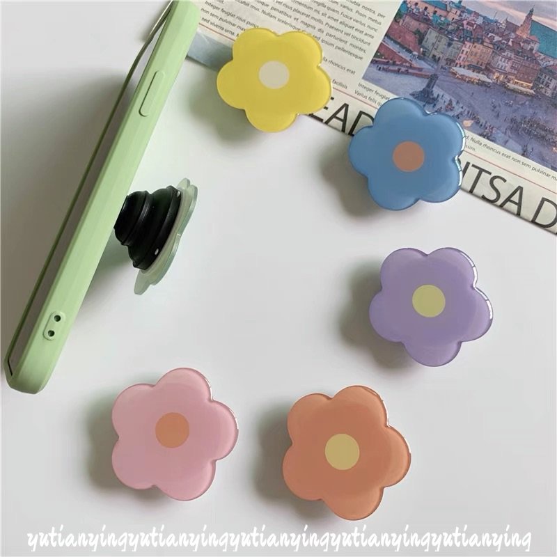 Ins Fresh Flower Airbag Foldable Phone Holder Extendable Bracket Stand Socket Phone Grip Ring Holder Untuk Semua Telepon