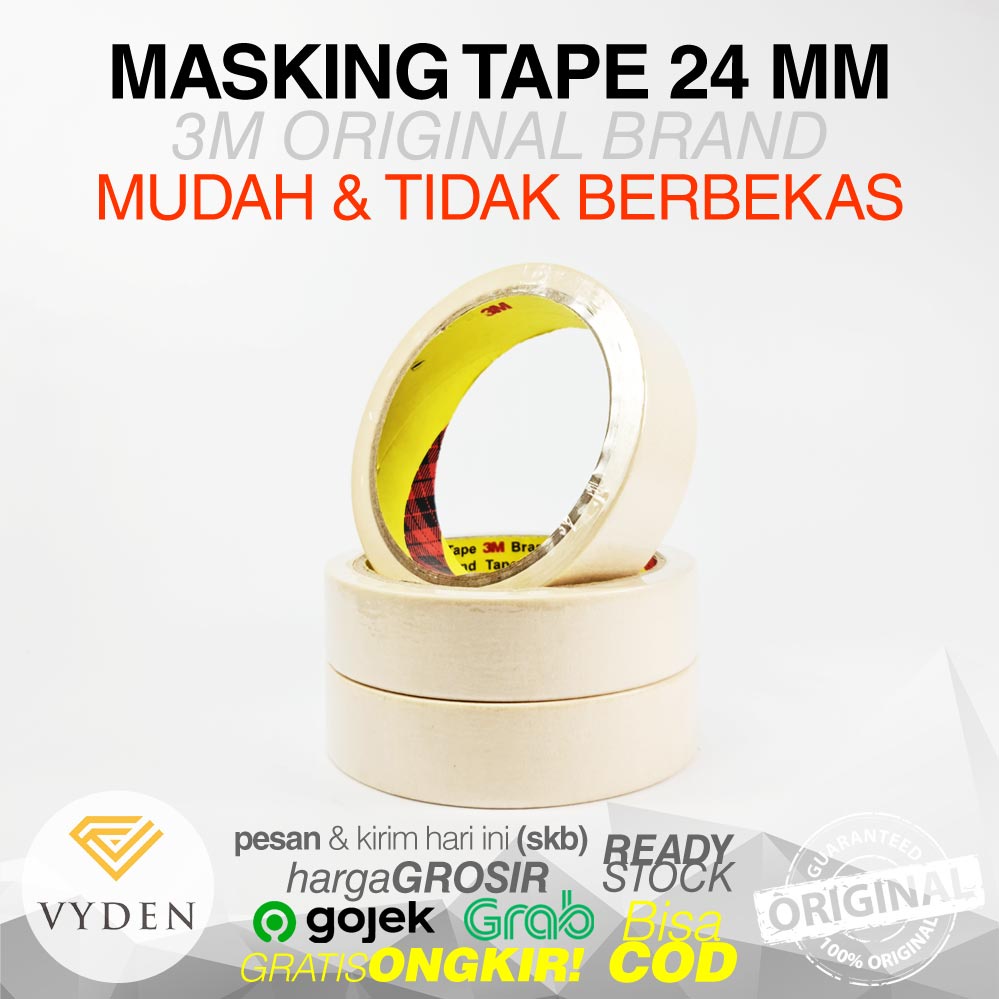 3M Masking Tape Kertas 2210 24mm X 21m Lakban Isolasi Solasi Kertas Poles Mobil Motor MURAH