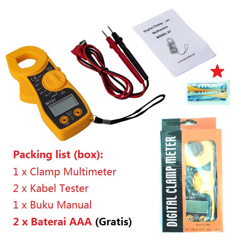 Digital Clamp Meter MT87 Tang Ampere Multimeter MT-87 Kabel Tester Ukur Arus Tegangan Listrik AC DC