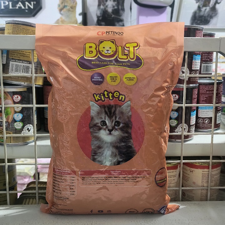 EXPEDISI ( 10 PCS ) Makanan Kucing Bolt Kitten Salmon Flavour Kemasan 1KG