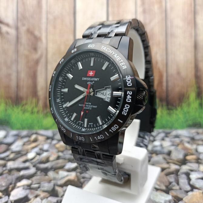 Swiss Army Analog Jam Tangan Pria Strap Rantai Hitam 3309G Original ---NEW---
