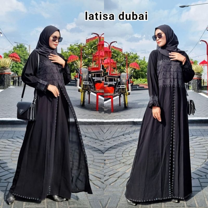 Abaya Gamis Hitam Import Turkey Arab Dress Maxy Brokat Fashion Muslim Busana Wanita Dubai Latisa
