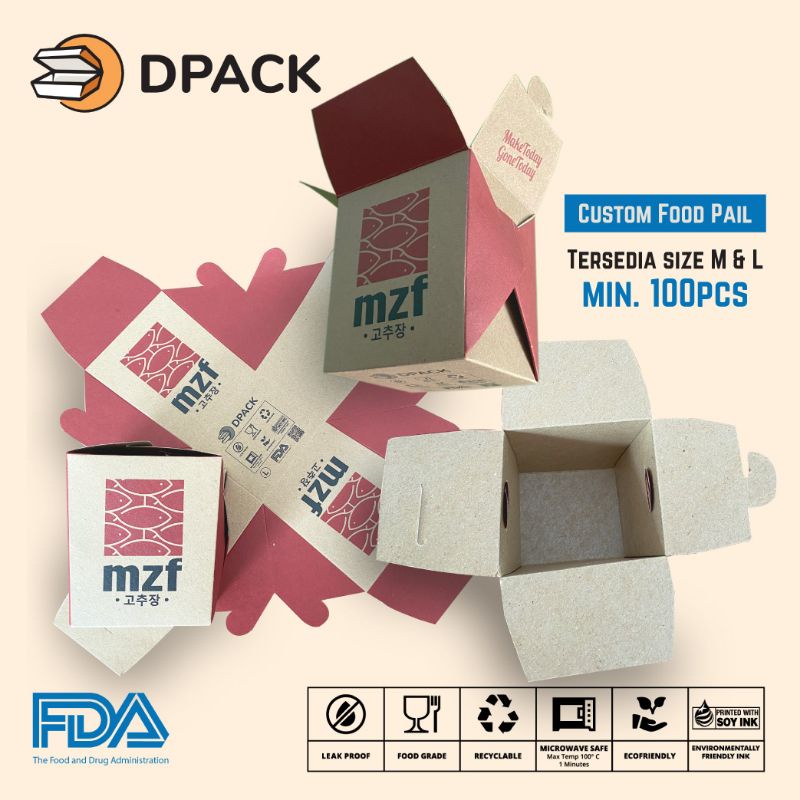 Custom Box Laminasi kraft Food Pail L Selip