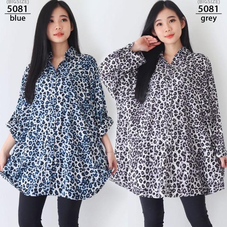 7A0P84298 BAJU KEMEJA KATUN ATASAN WANITA JUMBO LD 130cm BIG SIZE 5081 HAMIL MENYUSUI XXL XXX LEOPAR