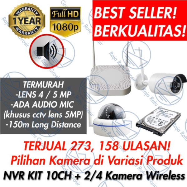 / KIT 4MP Diskon Jual 8CH KAMERA WIRELESS PAKET 4 NVR Memori CCTV CAM Tanpa IP KAMERA 2CCTV - CCTV F