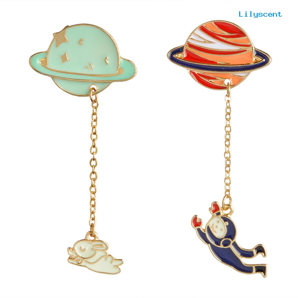 [LS] Unisex Fashion Kelinci Astronot Liontin Planet Bumi Lencana Bros Pin