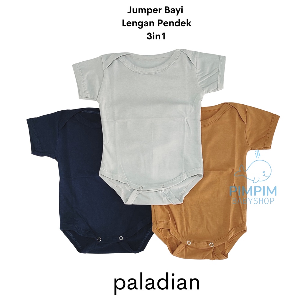 3 Pcs Jumper Bayi Bodysuit Romper Bayi Polos Size Newborn 100% Cotton Baju Bayi Jumpsuit Bayi Laki laki dan Perempuan