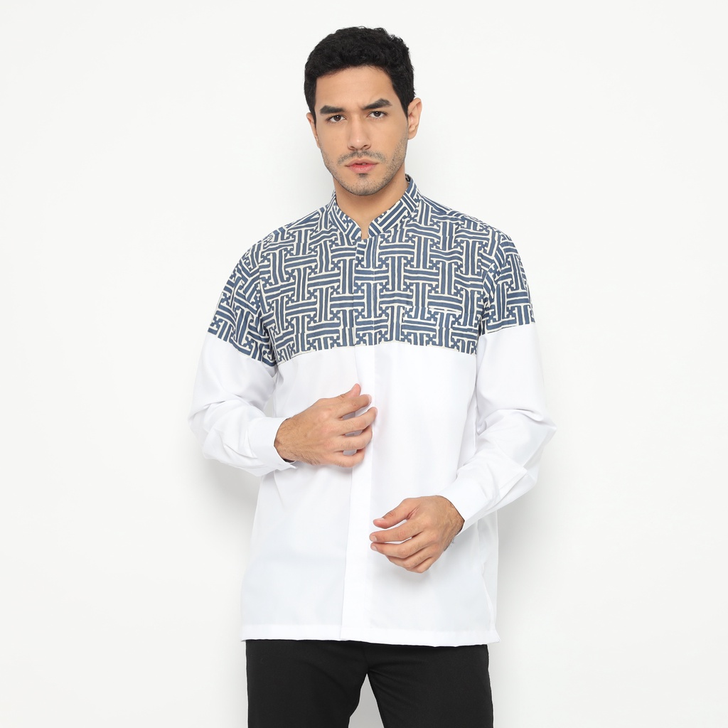 Fatih - Kemeja Pria Koko Habibi Long Prussian Blue