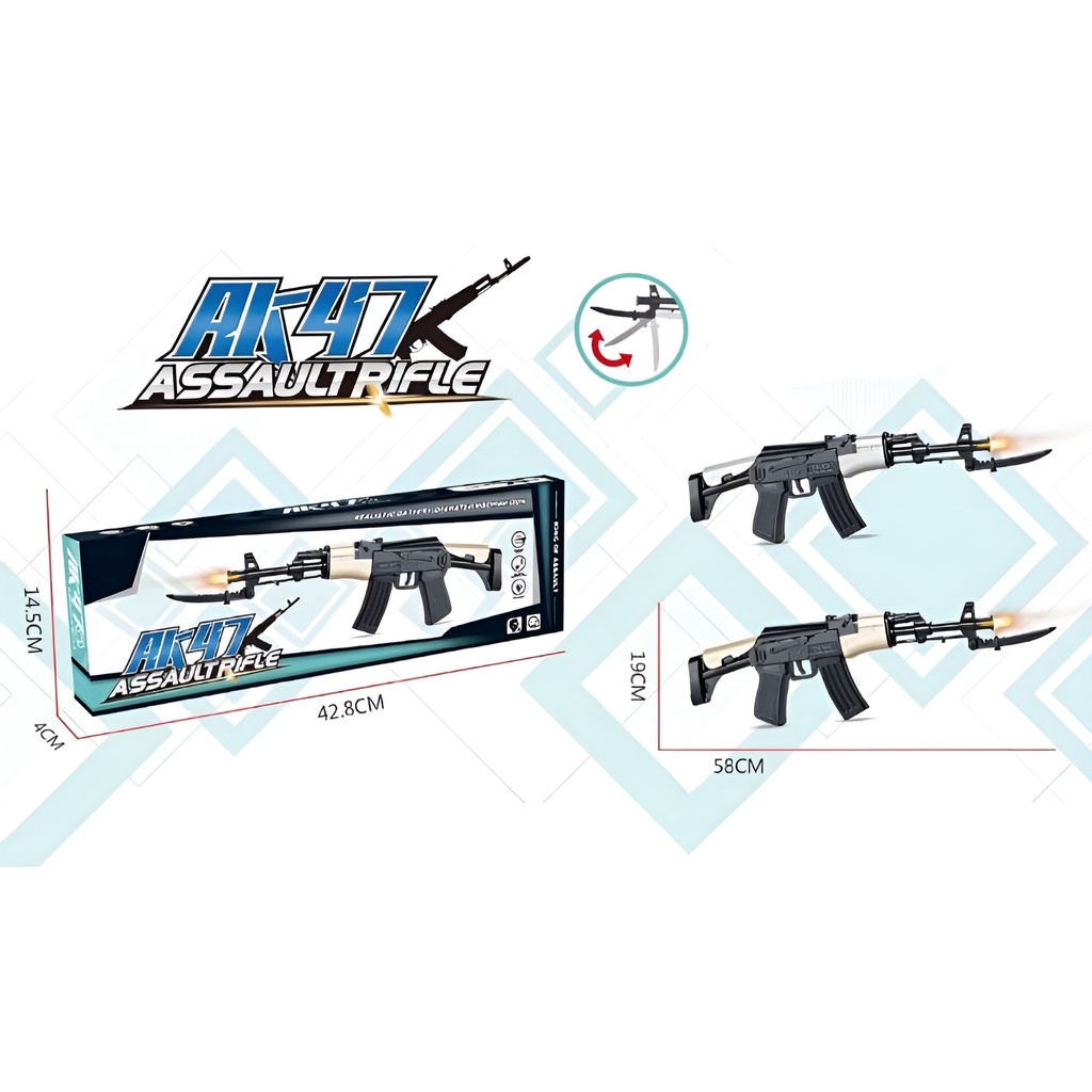 Pistol AK-47 Assaultrifle | Mainan Tembakan Anak Laki Laki Bunyi Dan Nyala | Mainan Anak Cowok 2-3-4-5-6 Tahun | Mainan Terbaru 2023
