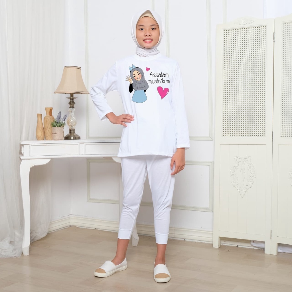 Hzl_outfit Setelan Baju Anak/Remaja Lengan Panjang Assalam Mualaikum/Baju Setelan One Set Anak