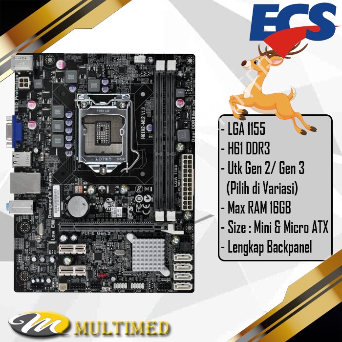 Mainboard LGA 1155 H61 DDR3 Merk Ecs