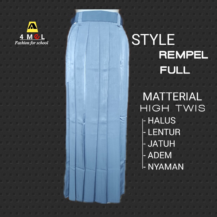 Rok Abu Abu rempel full Seragam sekolah SMA/SMU.kain High Twis