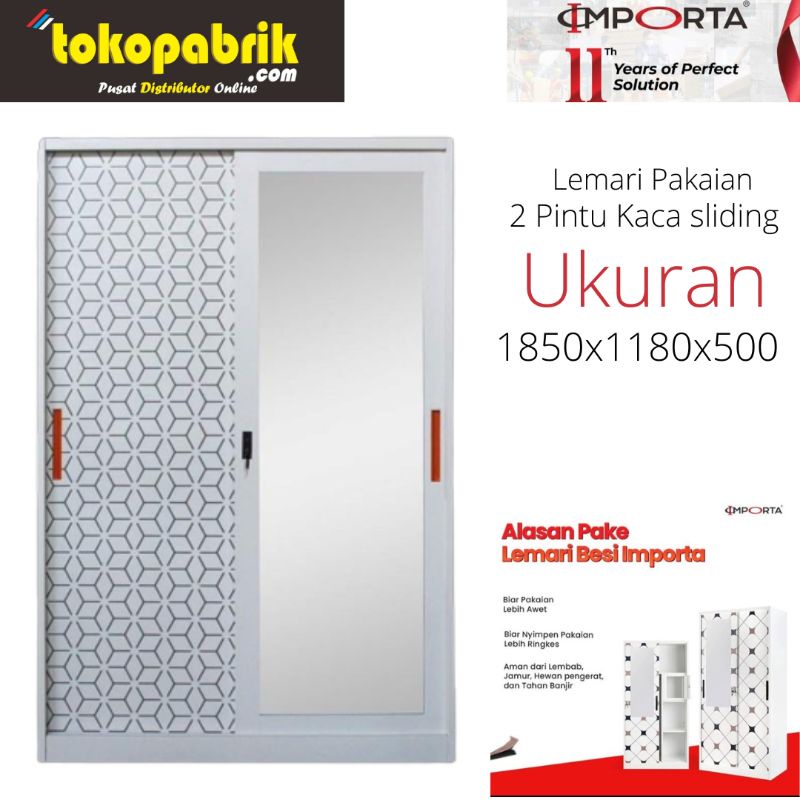 Lemari Besi - Lemari Pakaian Besi 2 Pintu Sliding - Lemari Baju Besi Jumbo Dua Pintu Slide Terlaris 