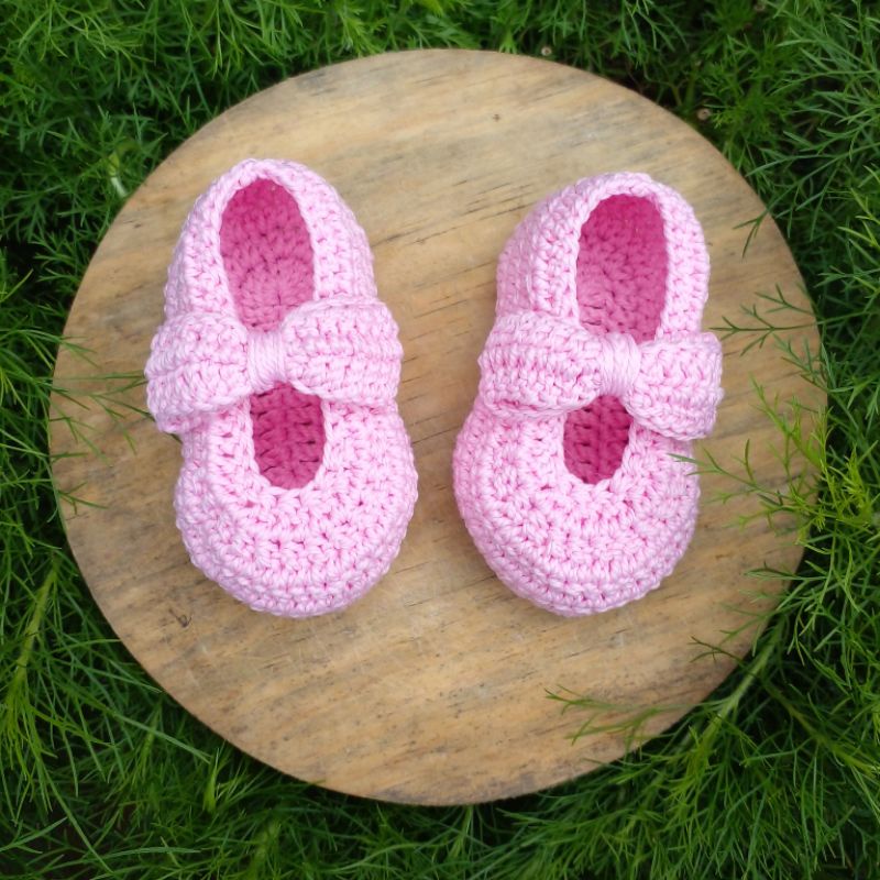 sepatu bayi perempuan rajut cantik lucu murah hias pita bisa custom