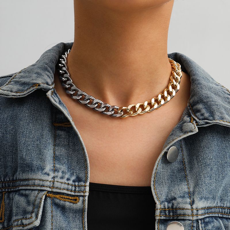 Kalung Rantai Tebal Chain Necklace Choker Kalung Punk Gold Mix Silver