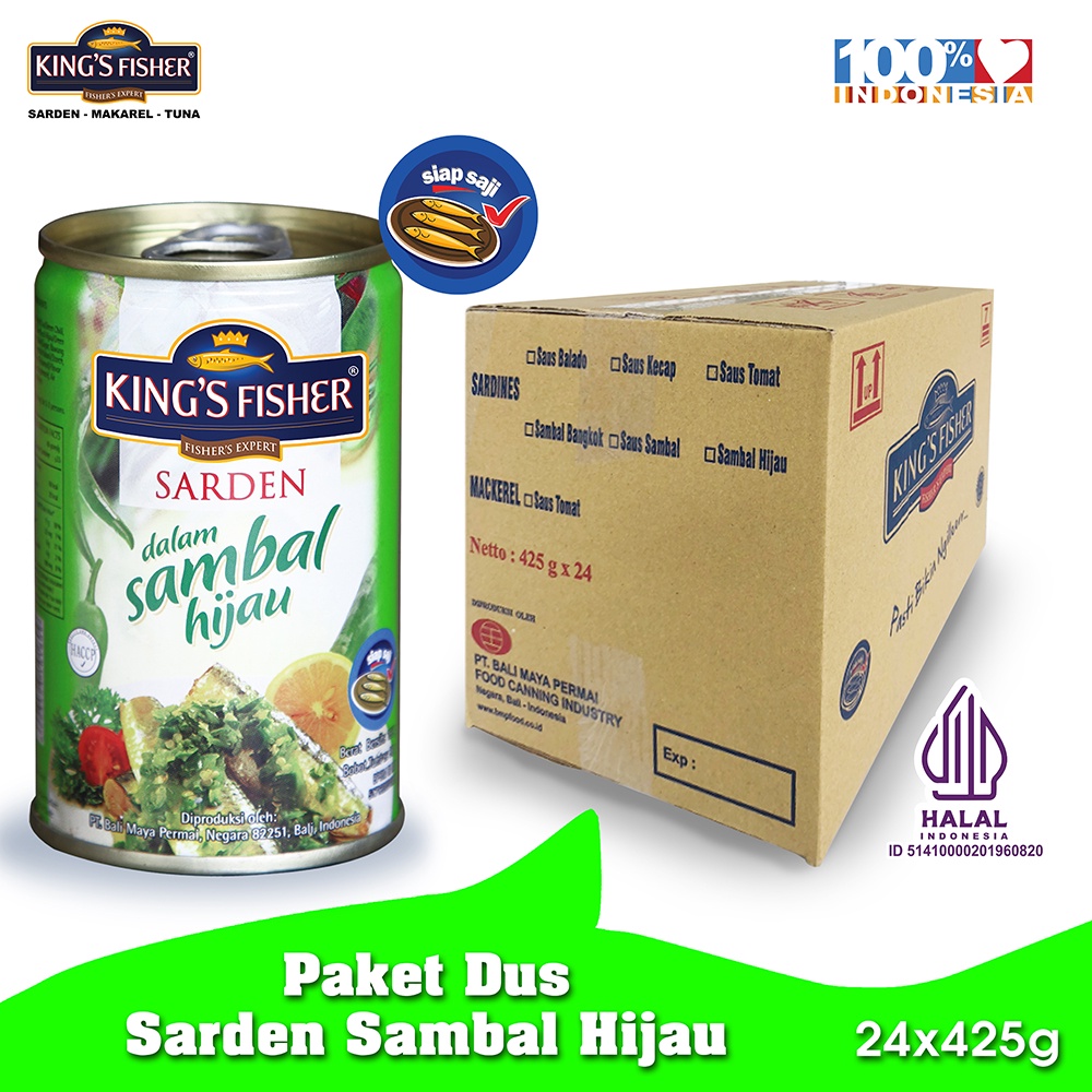 

Paket 1 dus 24pc King's Fisher Sarden Sambal Hijau Makanan Kaleng 425g