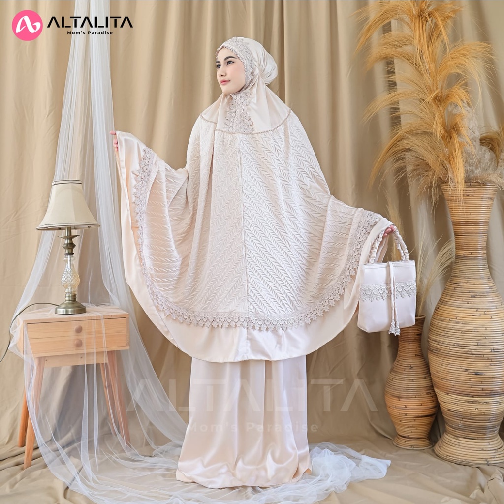 Altalita - Mukena Dewasa Renda Mewah Taleetha Satin Silky Premium Jumbo Adem Polos Terbaru