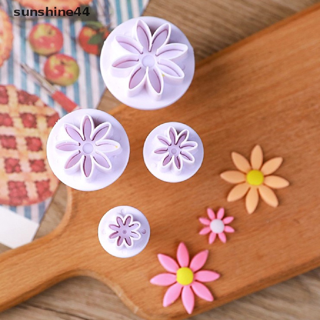 Sunshine 4Pcs Pernikahan Bunga Daisy Kue Plunger Fondant Stamps Cookie Cutter Cetakan.