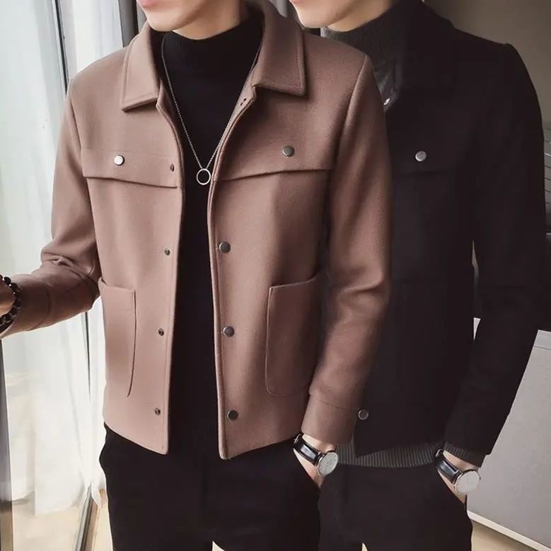 Jaket Pria 2022     Wol Mantel Pria Pendek Tren Parit Mantel Korea   Mahasiswa mantel