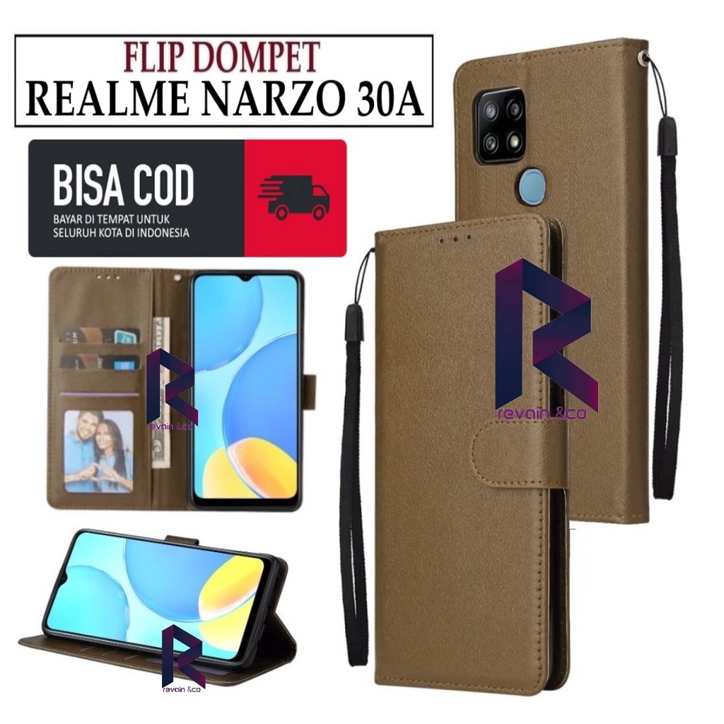 CASE REALME NARZO 30A FLIP WALLET LEATHER KULIT PREMIUM SARUNG BUKA TUTUP KESING HP FLIP CASE REALME NARZO 30A