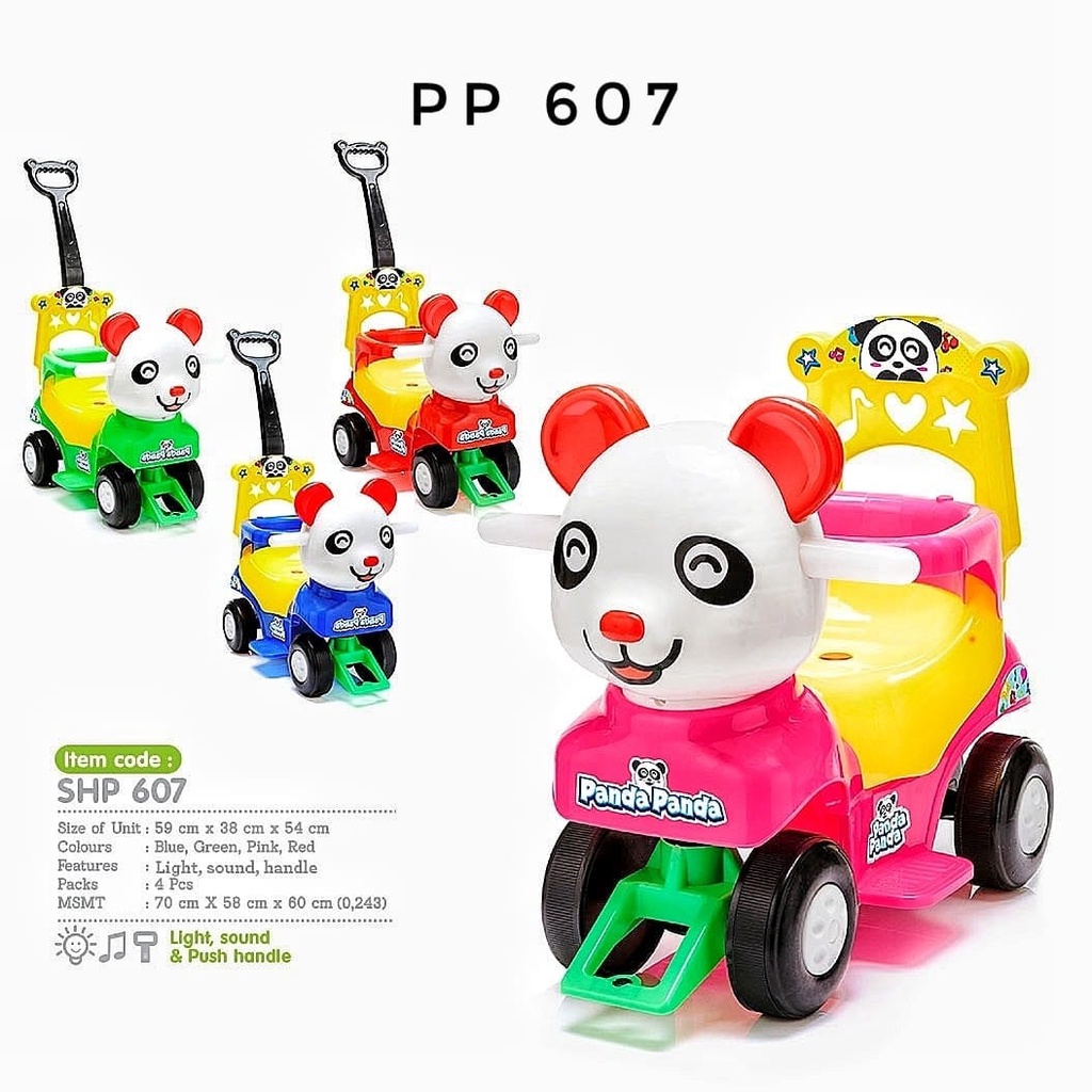 Mainan Mobil Dorong Anak PP 607 Karakter Panda Fitur Lampu Musik dan Dorongan