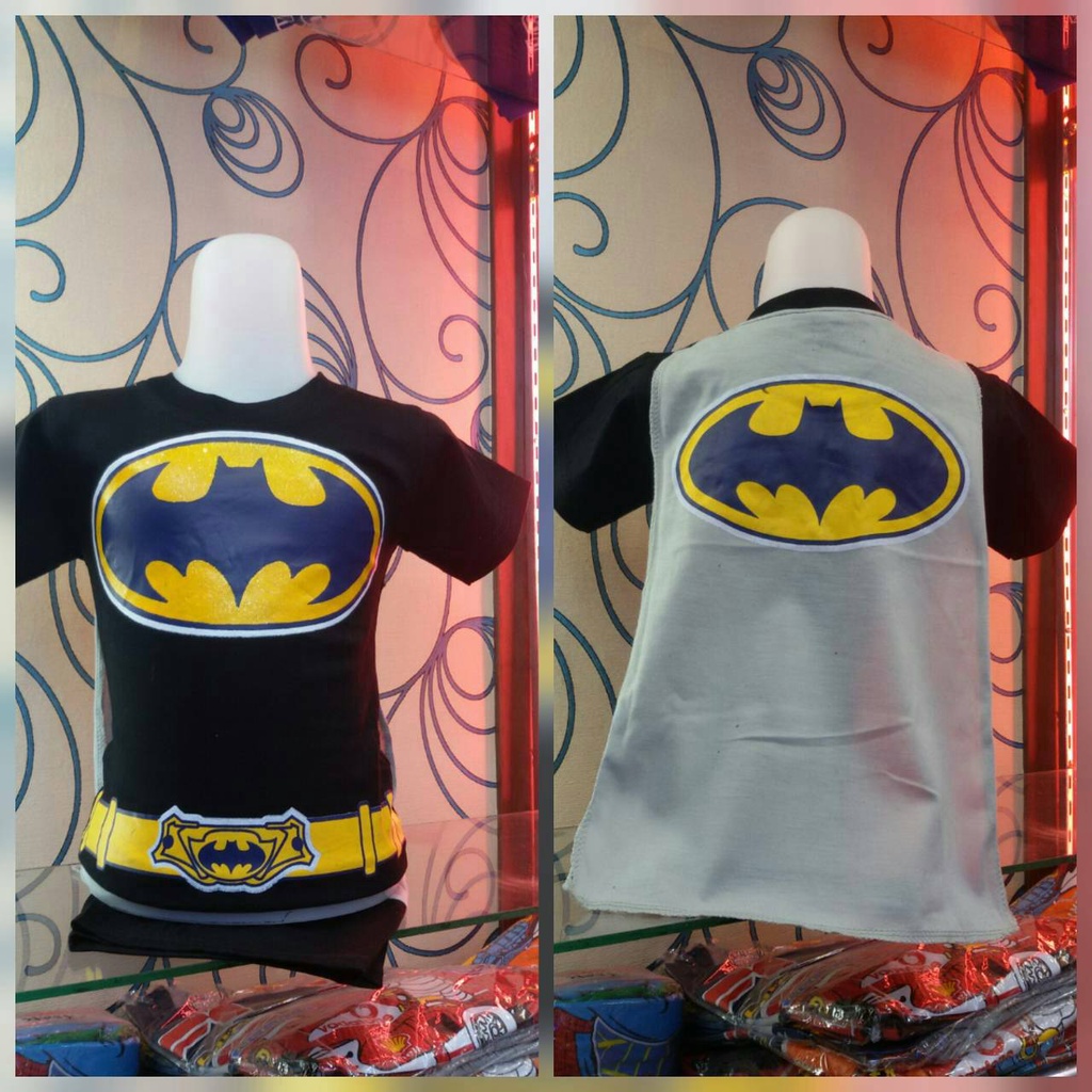 KOSTUM SUPERHERO BAJU COSTUME BERMAIN ANAK LAKI KAOS KATUN SETELAN COWOK PLUS TOPENG SPIDERMAN BATMAN SUPERMAN