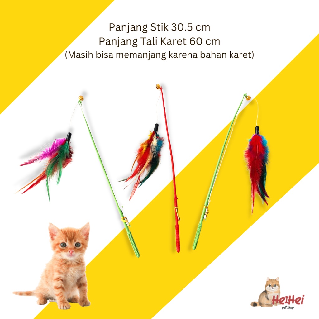 Mainan Kucing Tongkat Pancing Karet Bulu Lonceng - Cat Kitten Toys