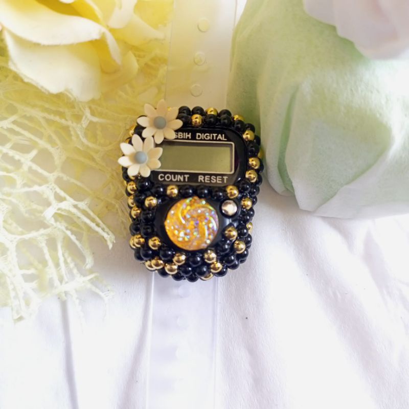 tasbih digital mutiara belah hitam gold
