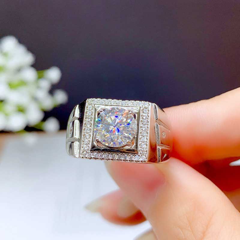 Gaya Sederhana S925 Perak Berlian Kristal Pria Fashion Perhiasan Baja Titanium Pernikahan Pertunangan Rings