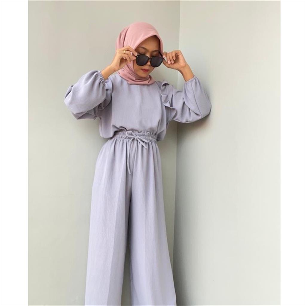 MJS 1.109 - Setelan Ruffle Crepe Atasan Bawahan Set Pakaian Wanita