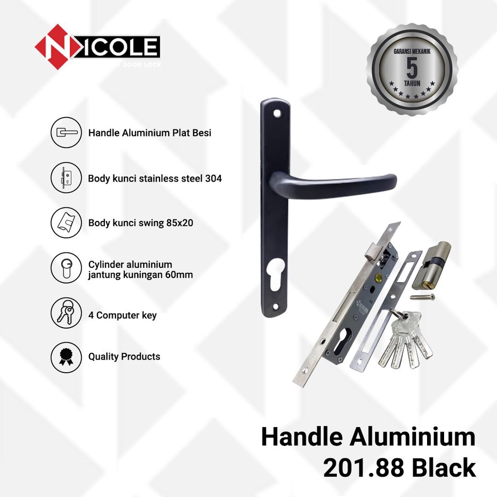 Handle Pintu Kaca Set / Gagang Pintu Aluminium 201.88