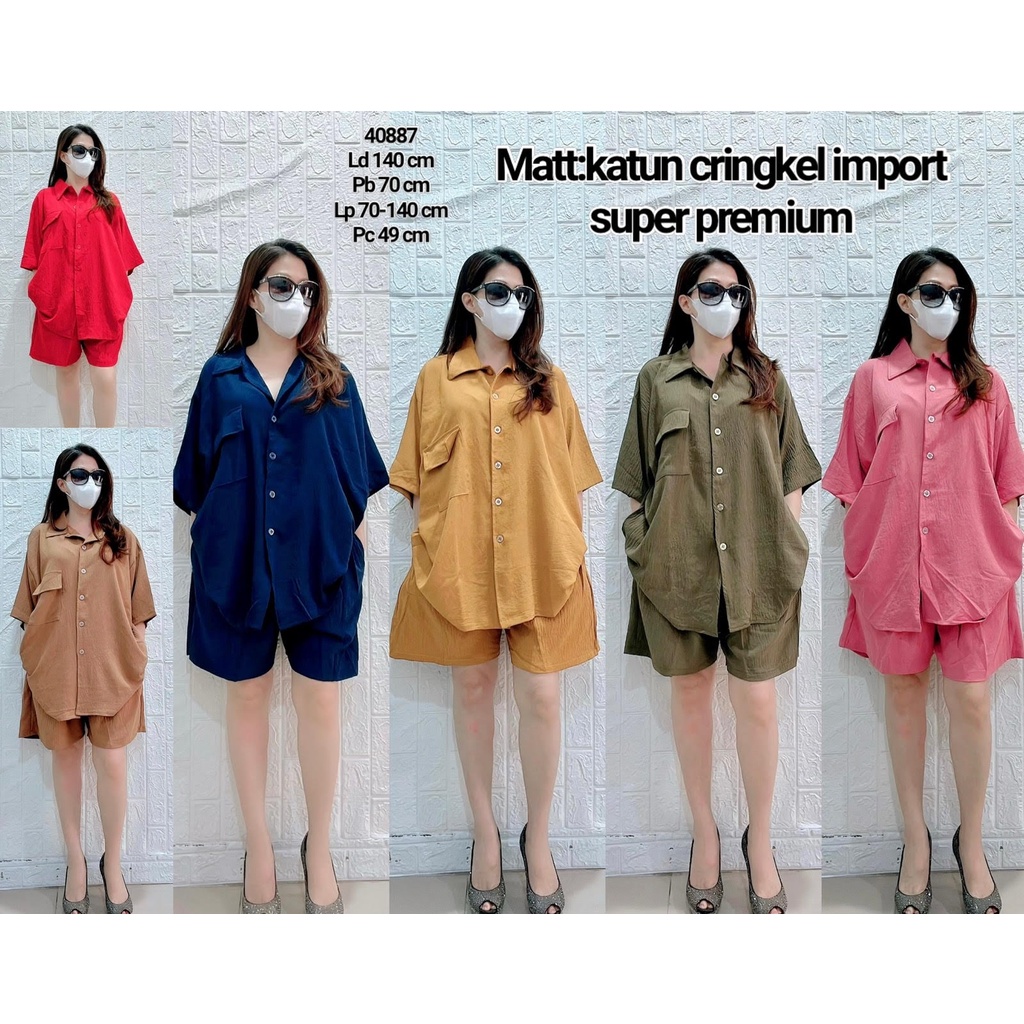 40887 / Stelan Oversized Jumbo Ld 140 Bahan Katun Cringkel Import Super Premium / Stelan Wanita Casu