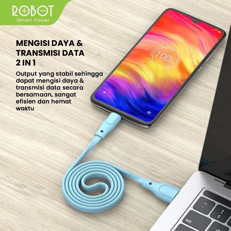 Kabel Data Type C ROBOT RGC100 Fast Charging 2.4A Original Garansi Resmi 1 Tahun