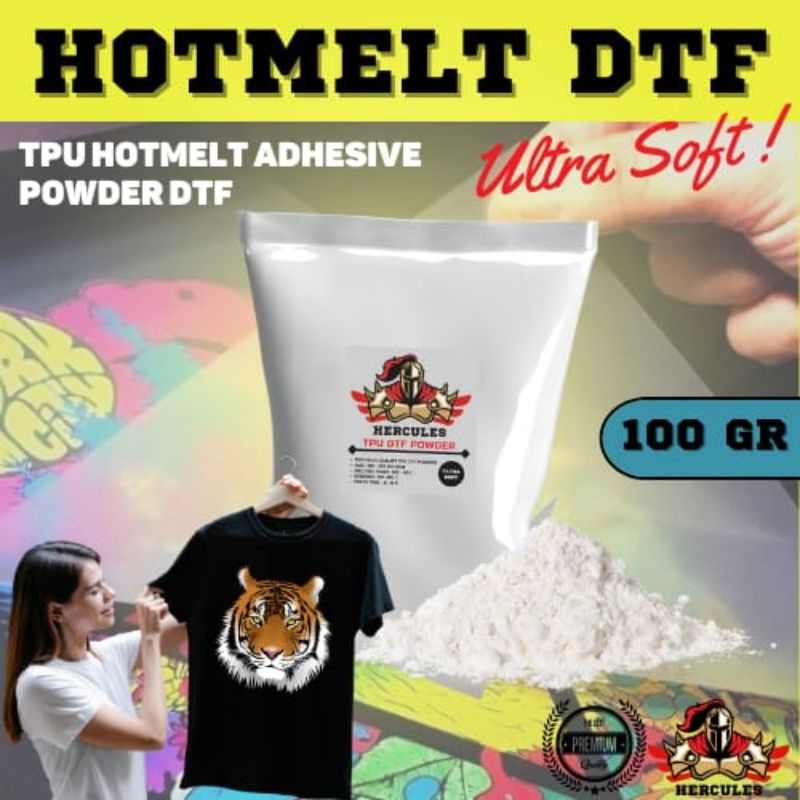 TPU Hot Melt Adhesive Powder Sablon DTF / Bubuk Transfer PET Film 100Gr