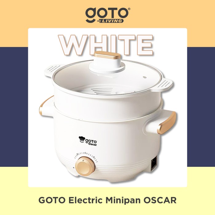panci listrik Goto Oscar Panci Listrik Elektrik Fry Pan 3L Goreng Kukus Serbaguna - WHITE(V9M7) Panc