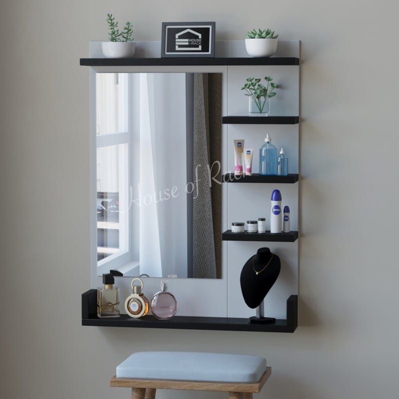 RAK MAKEUP GANTUNG WARNA KOMBI HITAM / MEJA RIAS GANTUNG / RAK RIAS / MEJA RIAS DINDING / KACA RIAS 